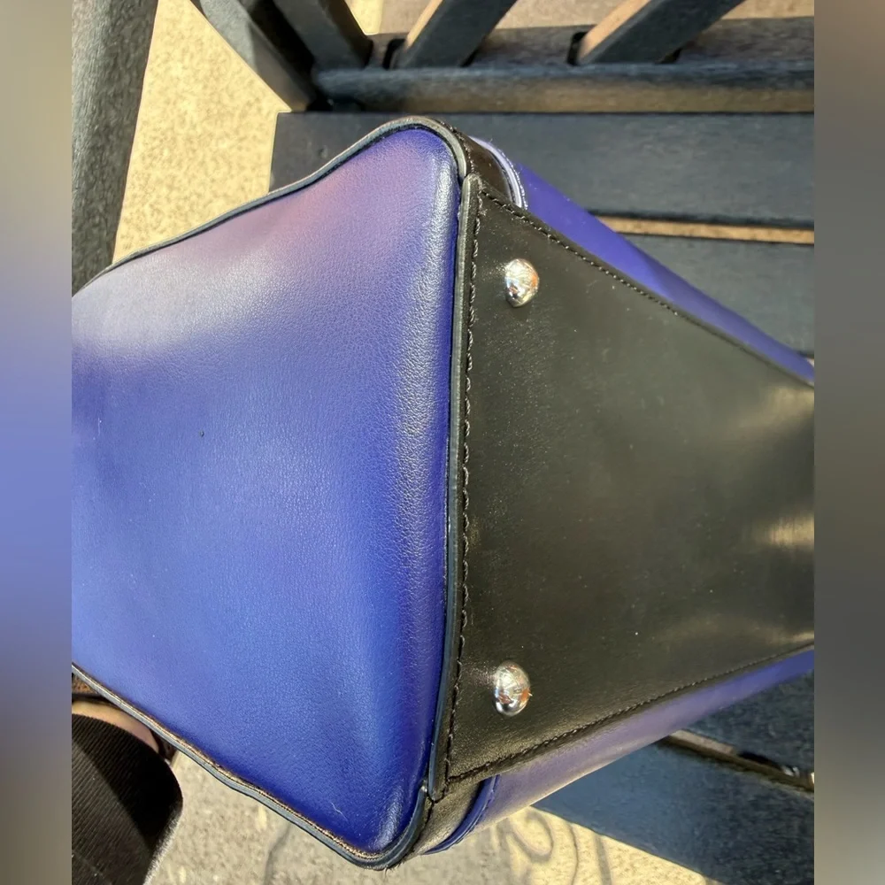 Ralph Lauren Blue and Black Leather Satchel with Silver Hardware - Picture 6 of 10